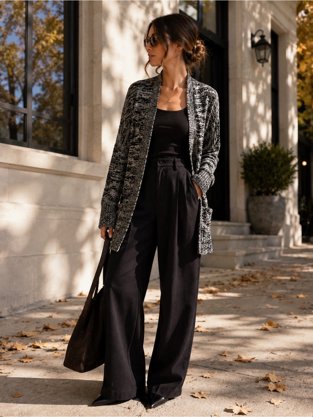 Aritzia Talula Black & Gray Marled Open-Front Cardigan